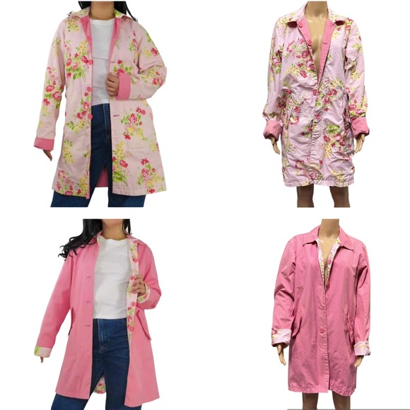 Vintage Jackets & Blazers - Vintage Pink Floral Reversible Button Flap Pockets Collared Jacket Coat Size XL